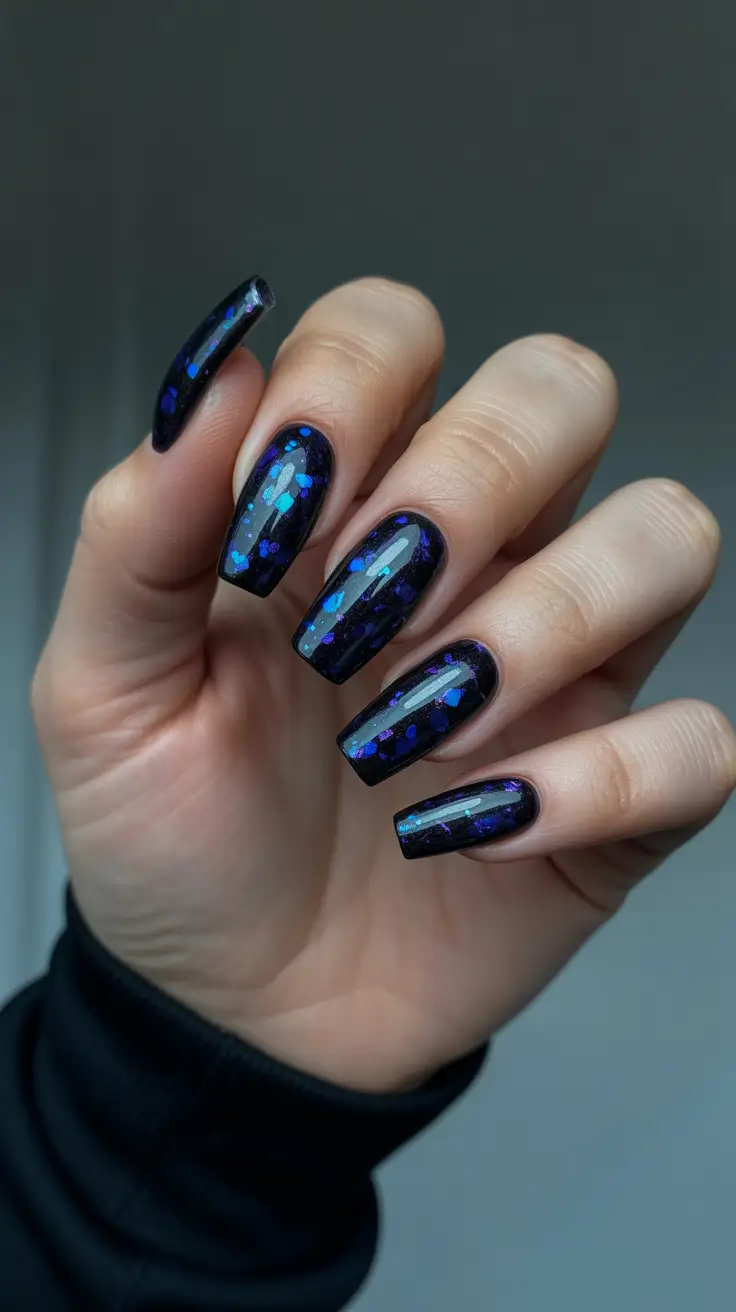 cute dark nails color for winter 2025 2026 midnight spark