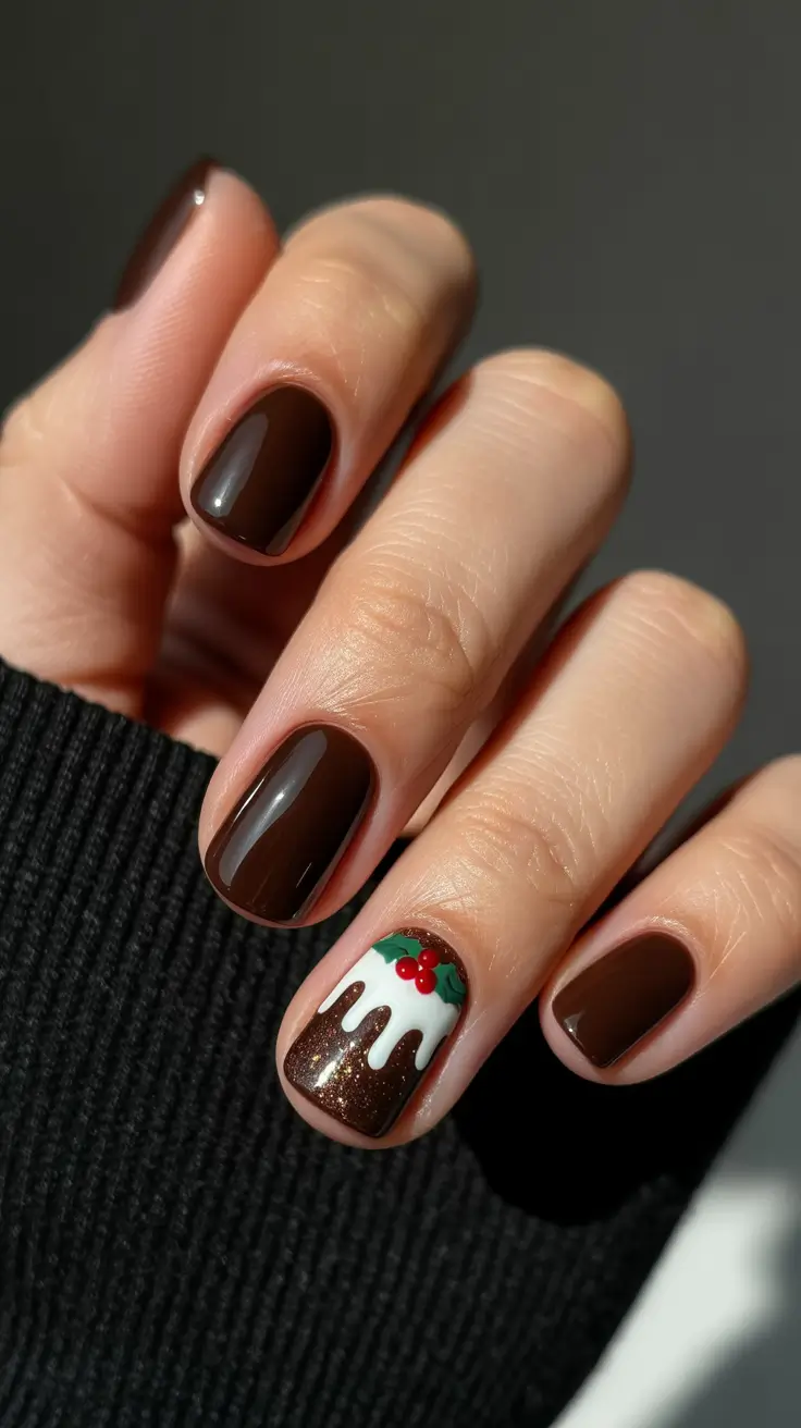 Cute dark nails color for winter 2025-2026 Chocolate Pudding Delight