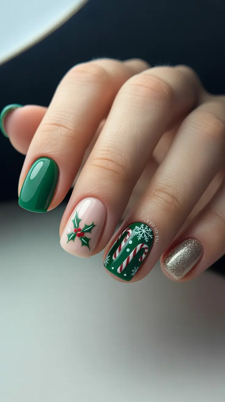 Cute dark nails color for winter 2025-2026 Holiday Candy Charm