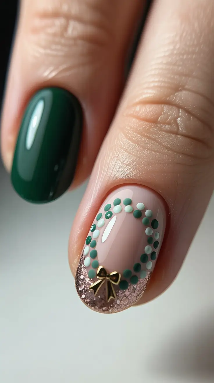 Cute dark nails color for winter 2025-2026 Evergreen Wreath Elegance