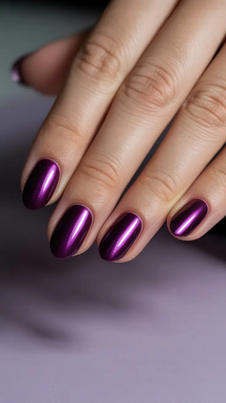 cute dark nails color for winter 2025 2026 electric plum