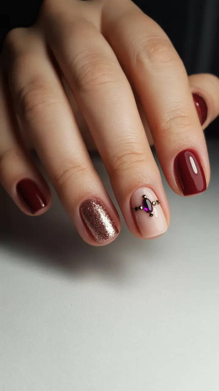 cute dark nails color for winter 2025 2026 garnet glam