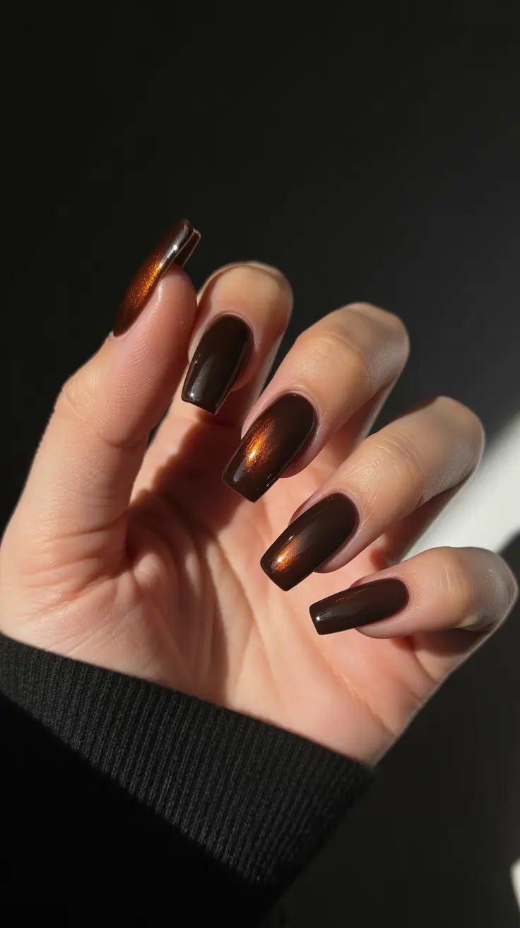 cute dark nails color for winter 2025 2026 amber eclipse