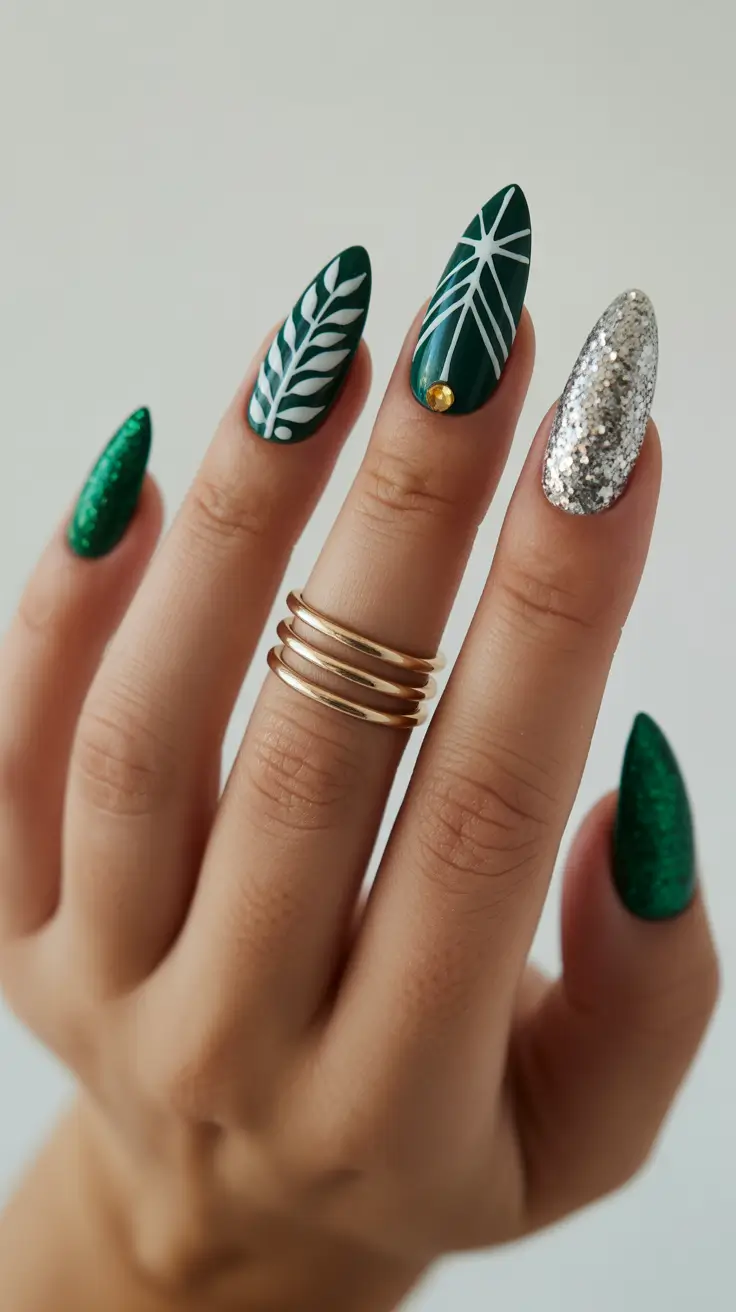 Cute Green Christmas Nails 2025 Gilded Forest Magic