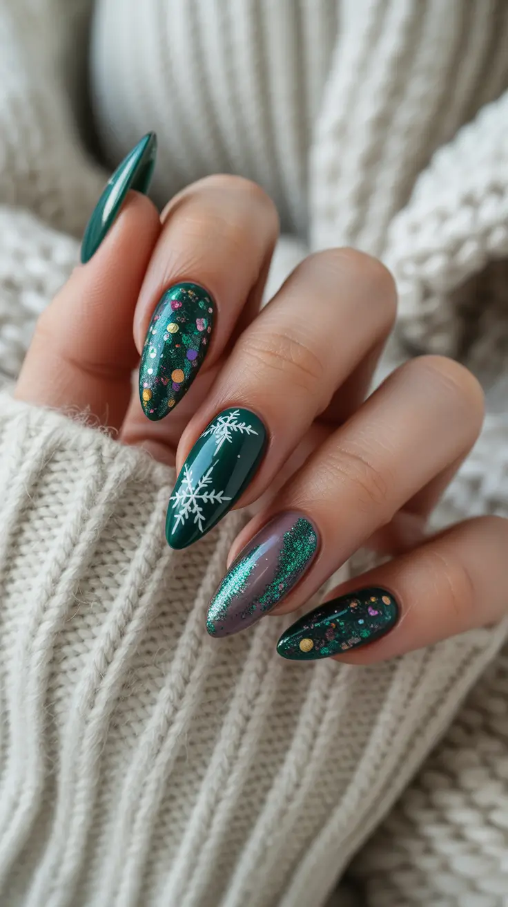 Cute Green Christmas Nails 2025 Emerald Sparkle Magic