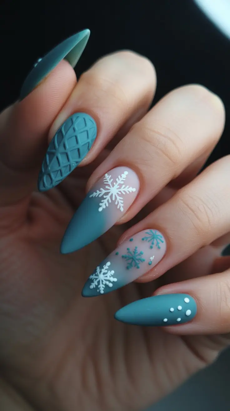 Cute Green Christmas Nails 2025 Frosty Blue Whispers