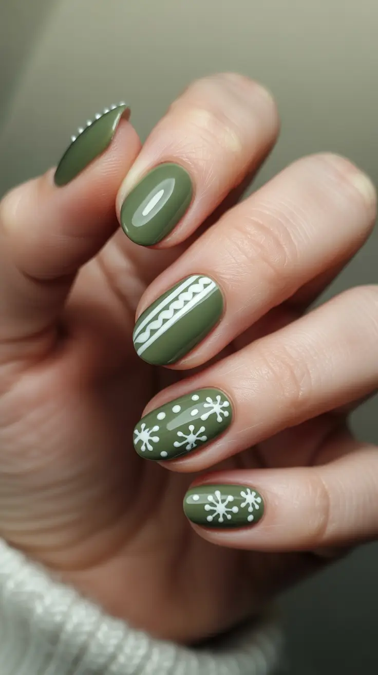 Cute Green Christmas Nails 2025 Olive Knit Simplicity
