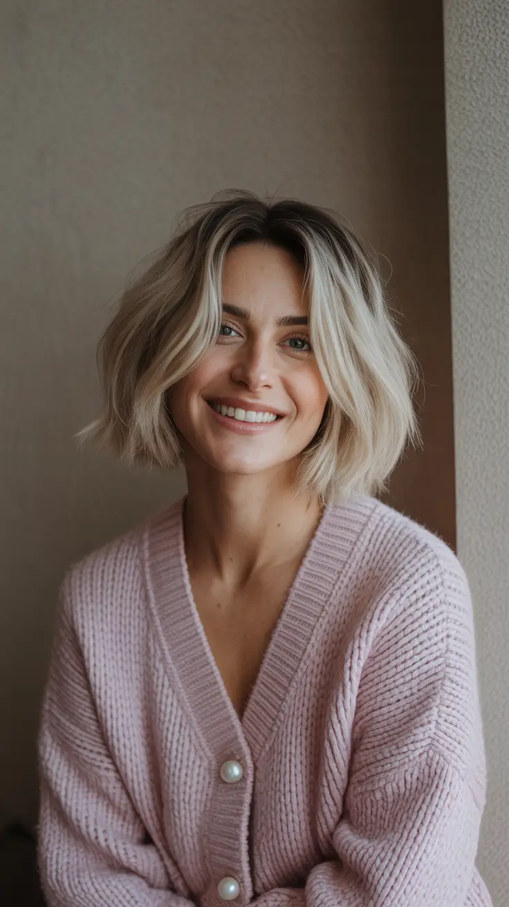 cute winter haircuts 2025-2026 Cozy Blonde Bob with Natural Volume