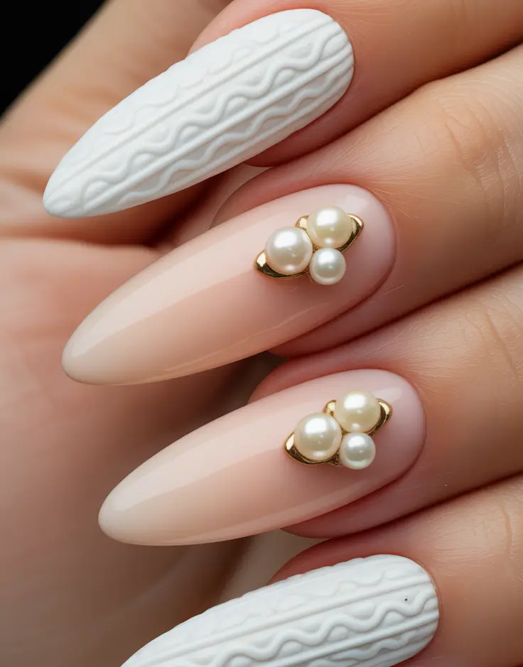 Cute Sweater Nails Winter 2025–2026 Pearl Sweater Luxe