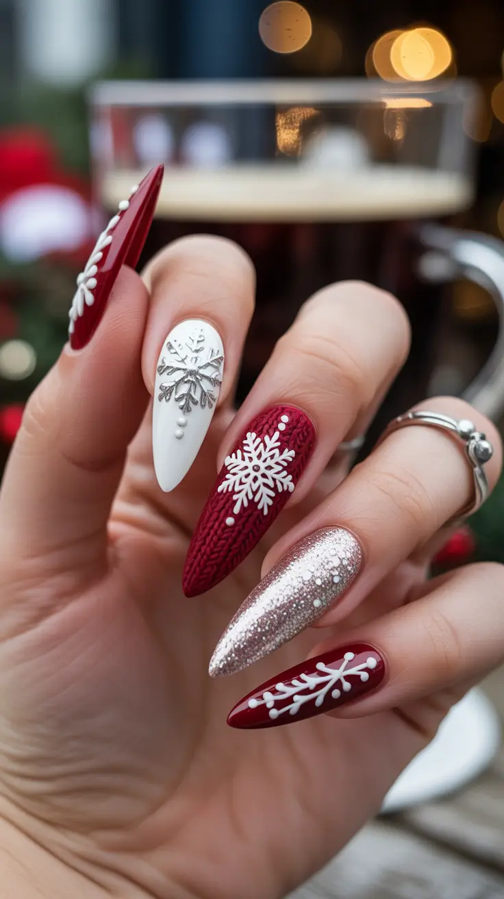 Cute Sweater Nails Winter 2025–2026 Cranberry Snow Knit