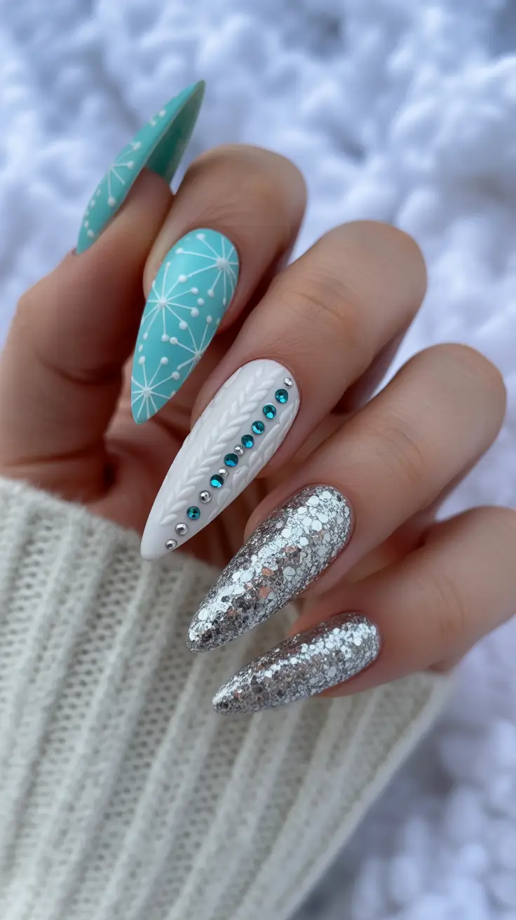 Cute Sweater Nails Winter 2025–2026 Minted Sparkle Knits