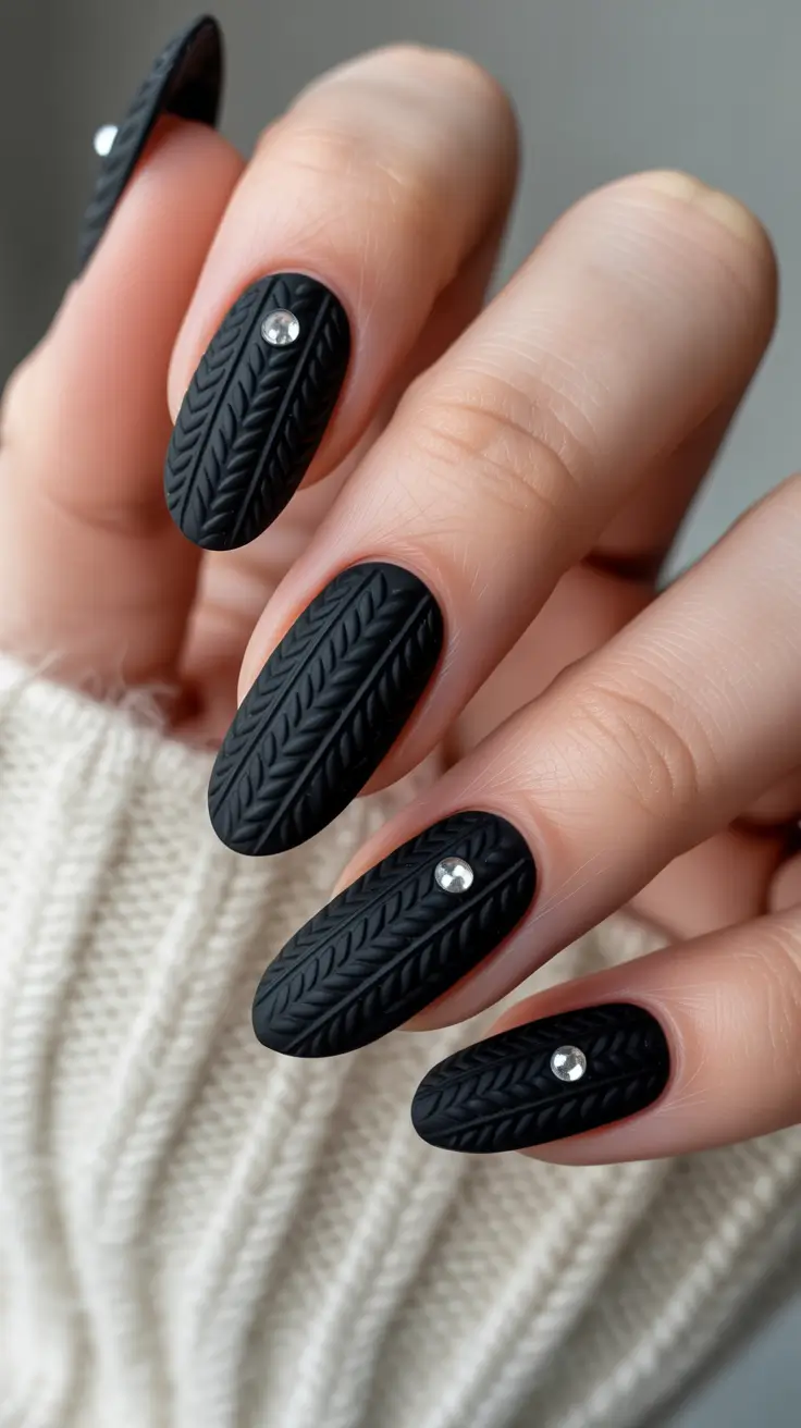 Cute Sweater Nails Winter 2025–2026 Matte Black Cozy Edge