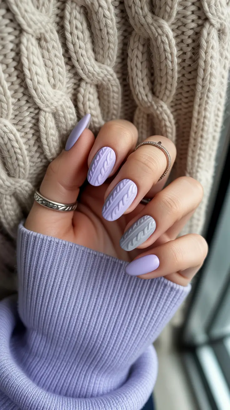 Cute Sweater Nails Winter 2025–2026 Lavender Knit Whispers