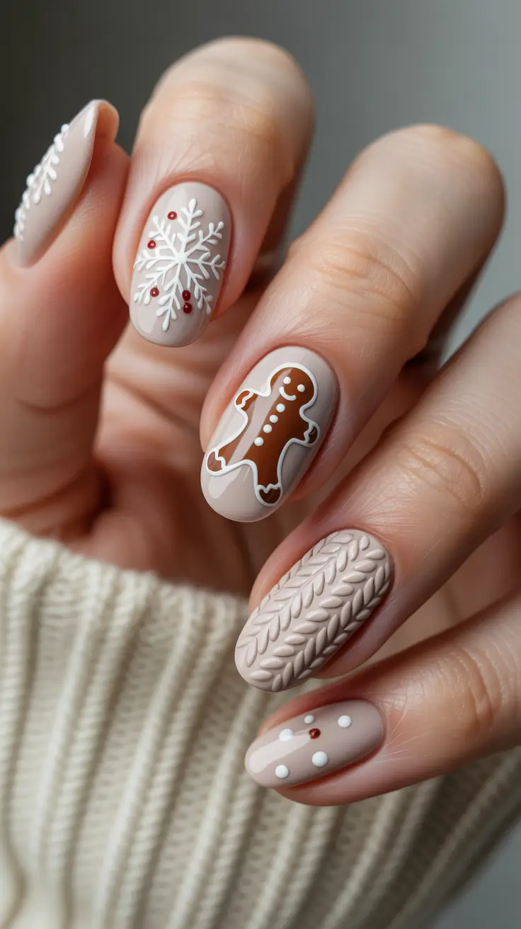 Cute Sweater Nails Winter 2025–2026 Gingerbread Knit and Candy Snowflakes