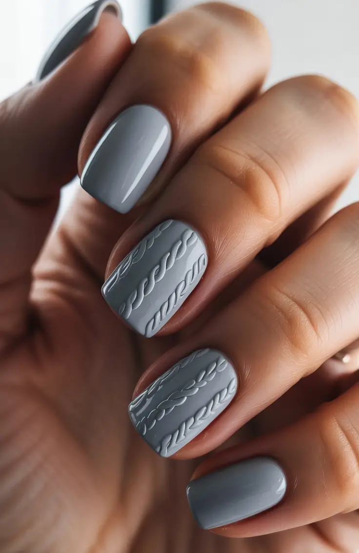 Cute Sweater Nails Winter 2025–2026 Smoky Gray Cables