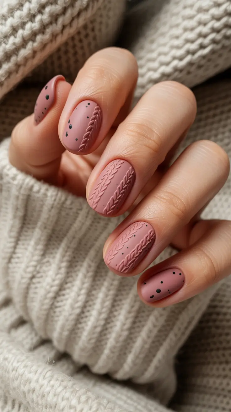 Cute Sweater Nails Winter 2025–2026 Muted Rose and Cozy Textures