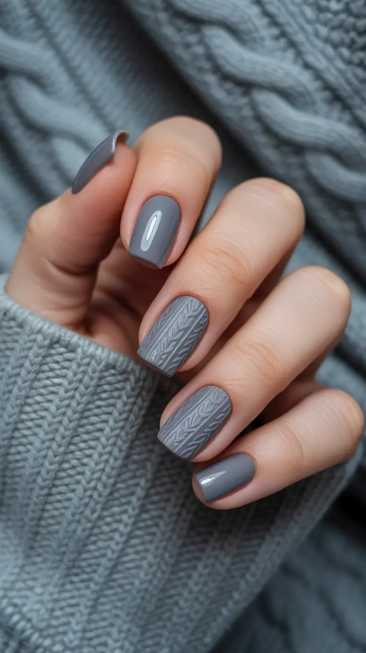 Cute Sweater Nails Winter 2025–2026 Moody Gray Knit Charm