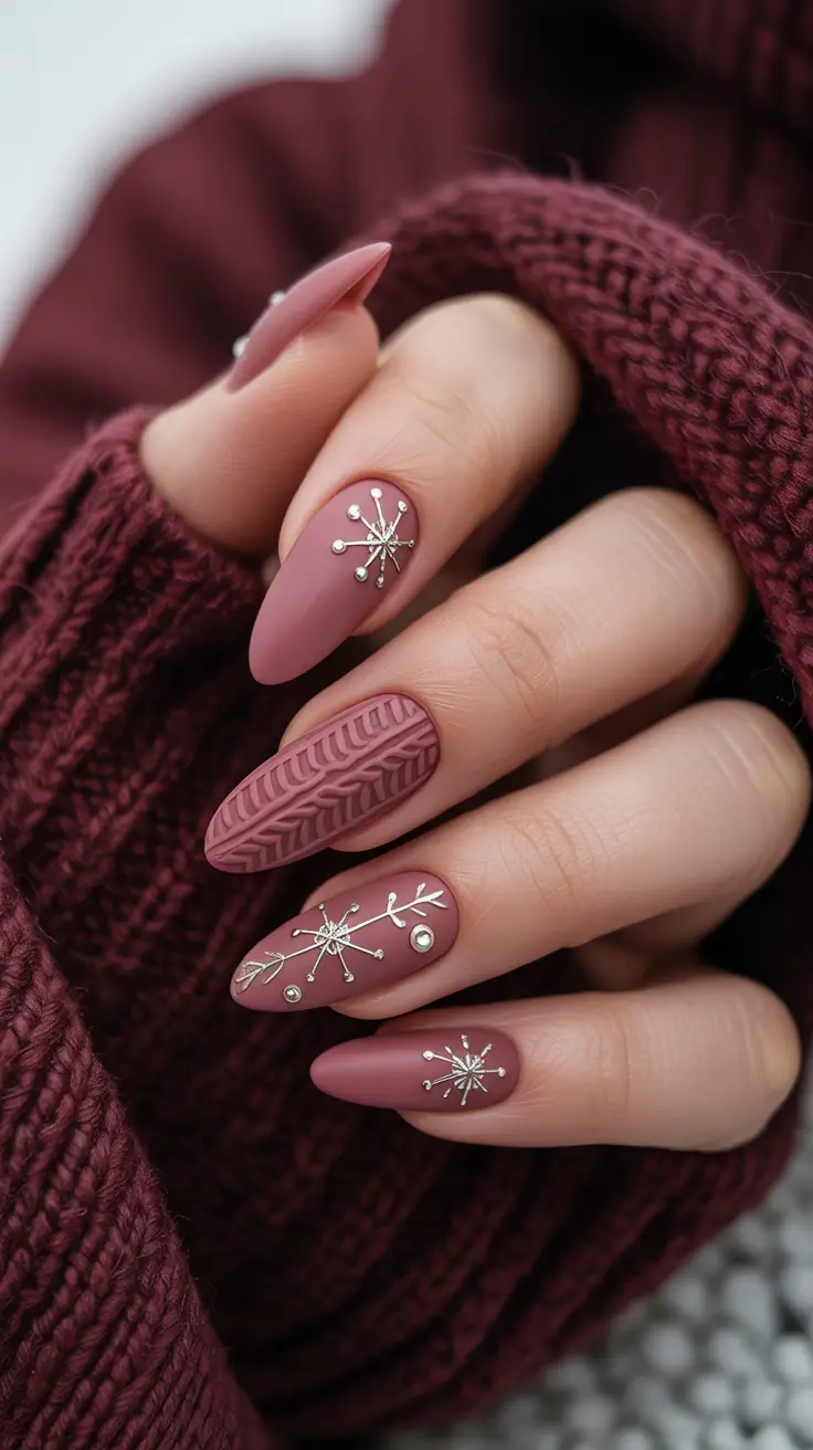 Cute Sweater Nails Winter 2025–2026 Mulberry Wool and Winter Spark
