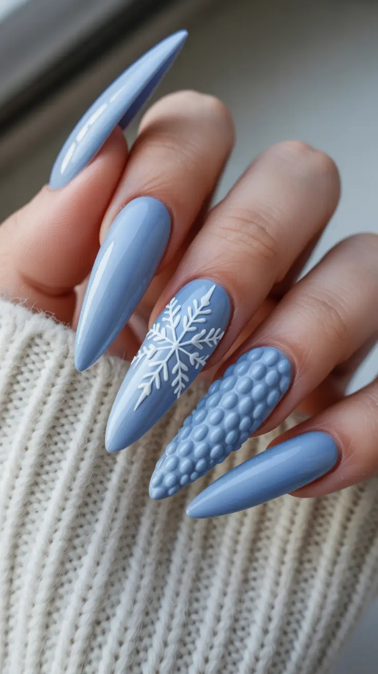 Cute Sweater Nails Winter 2025–2026 Frosty Blue Knit Elegance
