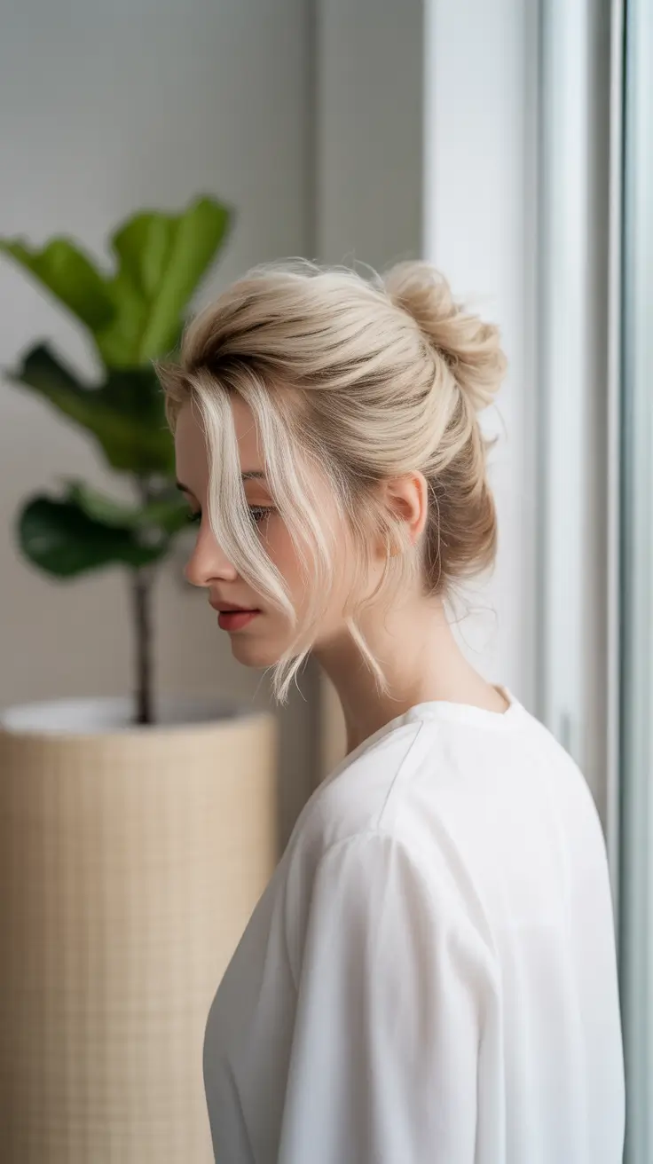 cute winter hairstyles 2025-2026 Romantic Messy Bun with Face-Framing Layers