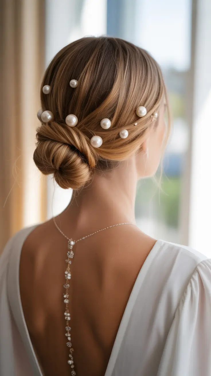cute winter hairstyles 2025-2026 Pearl-Encrusted Low Knot