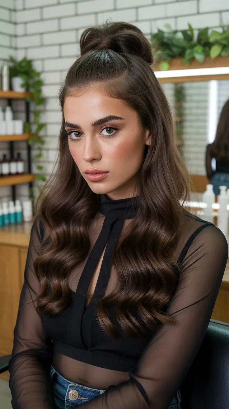cute winter hairstyles 2025-2026 Half-Up Volume Bow Style