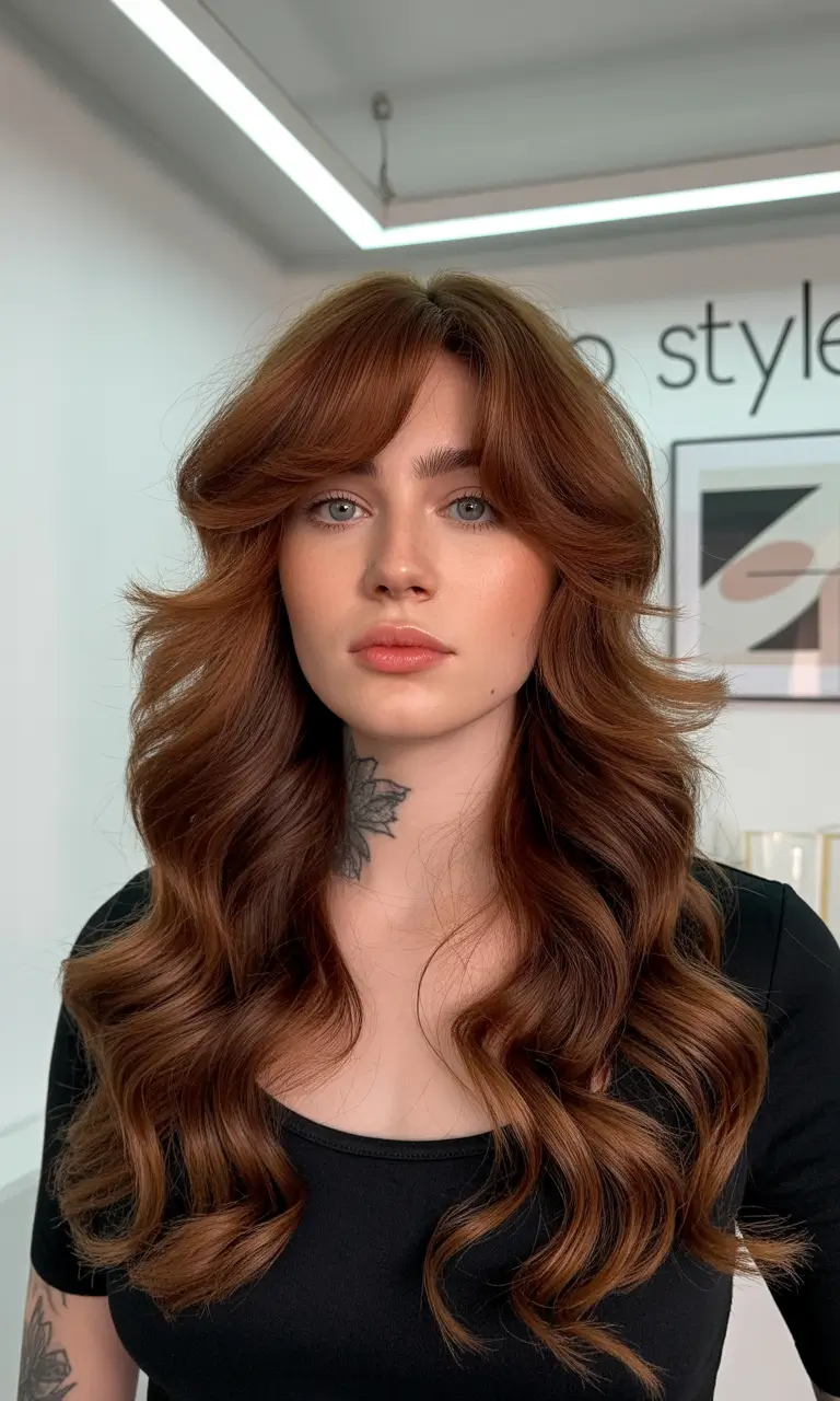 Dark Winter Hair Color 2025-2026 Voluminous Layers with Auburn Glow