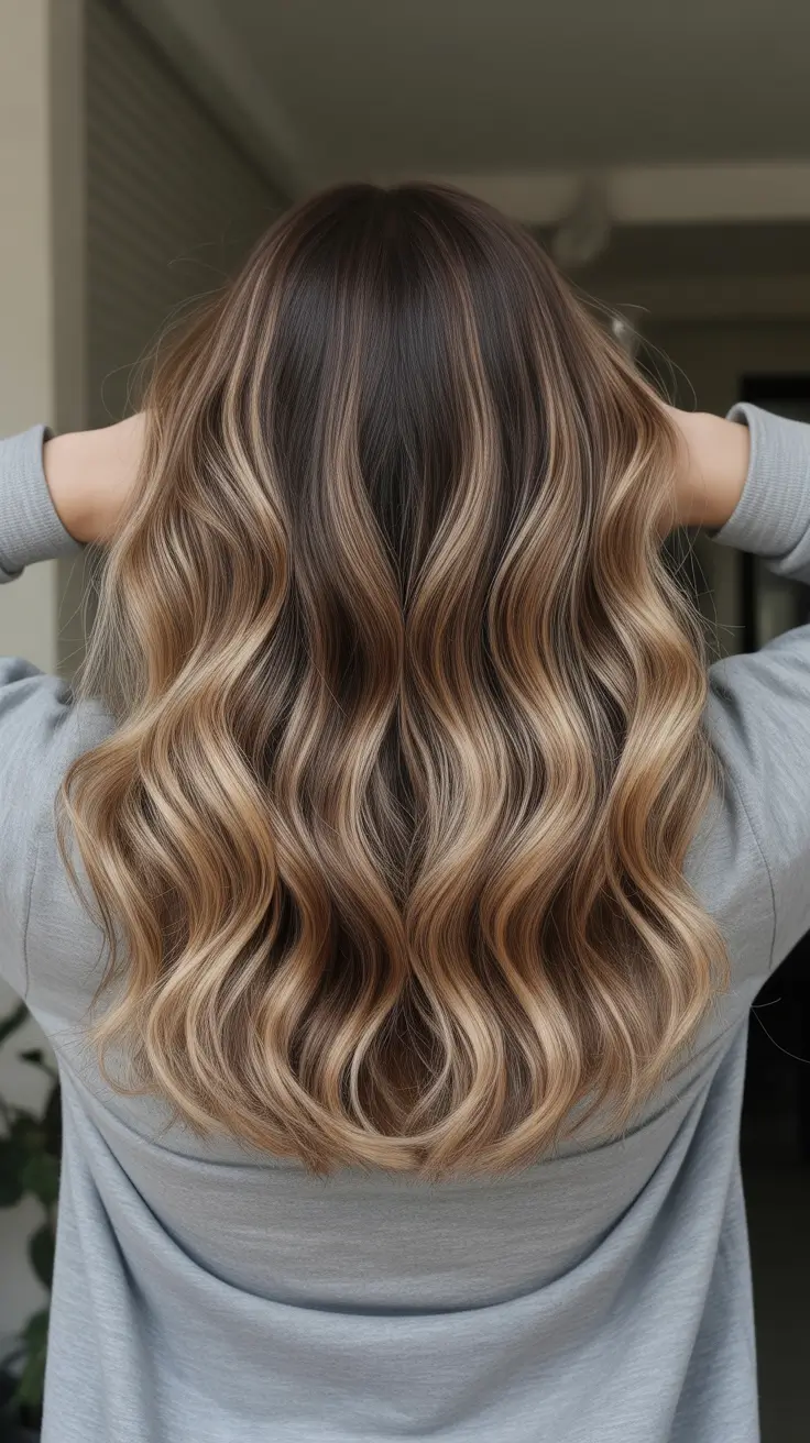 Dark Winter Hair Color 2025-2026 Waves of Caramel Balayage