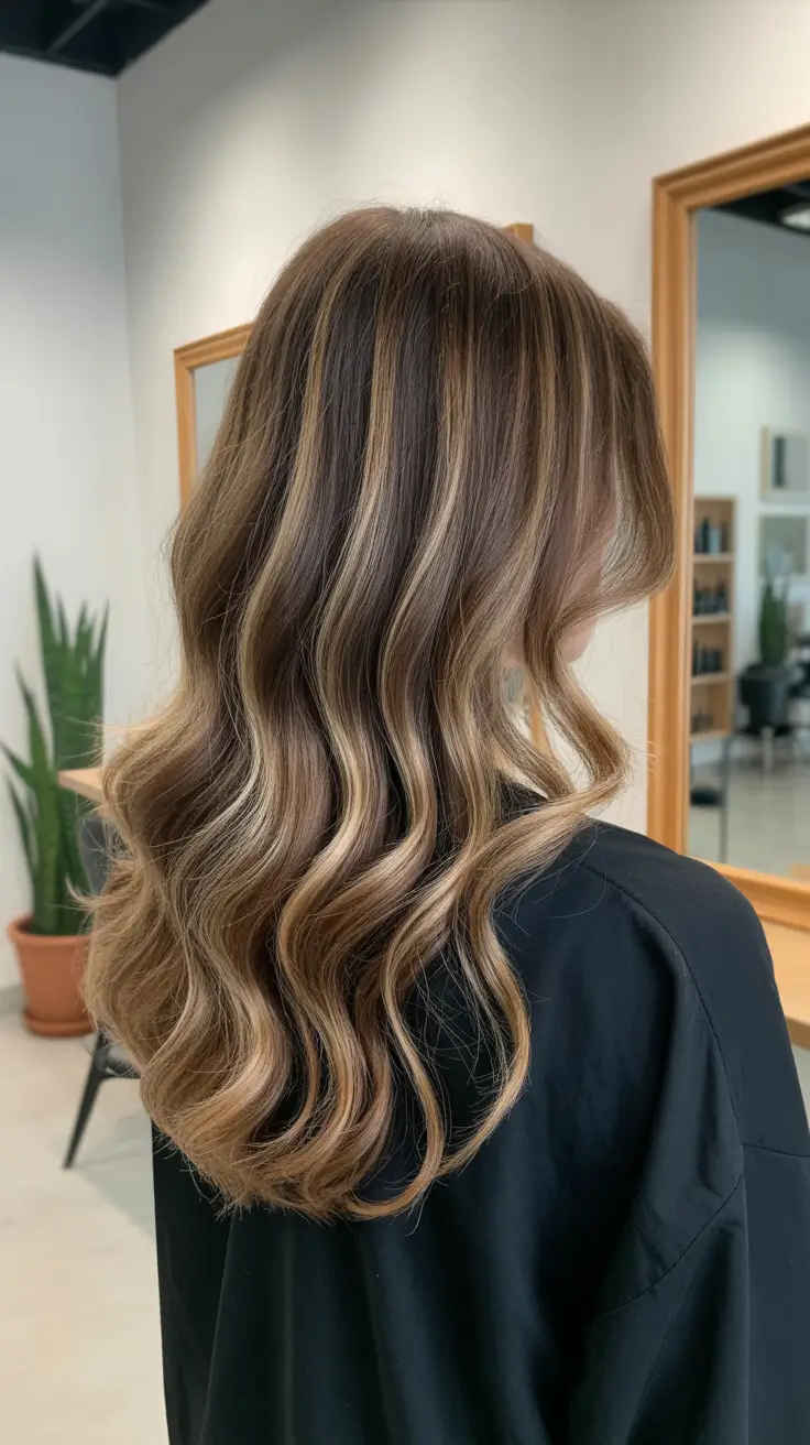 Dark Winter Hair Color 2025-2026 Balayage Waves with Golden Accents