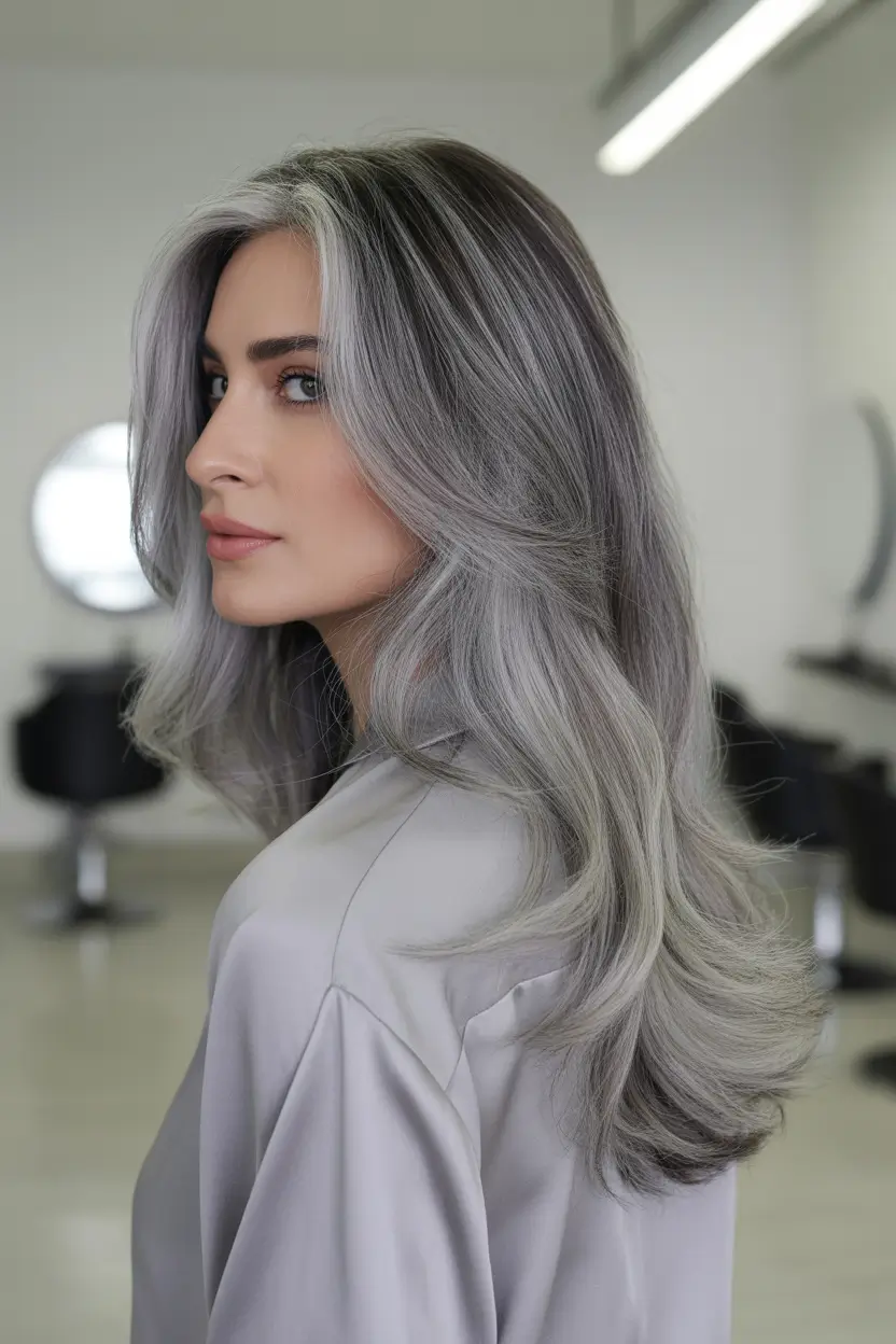 Dark Winter Hair Color 2025-2026 Silver Frost Layers