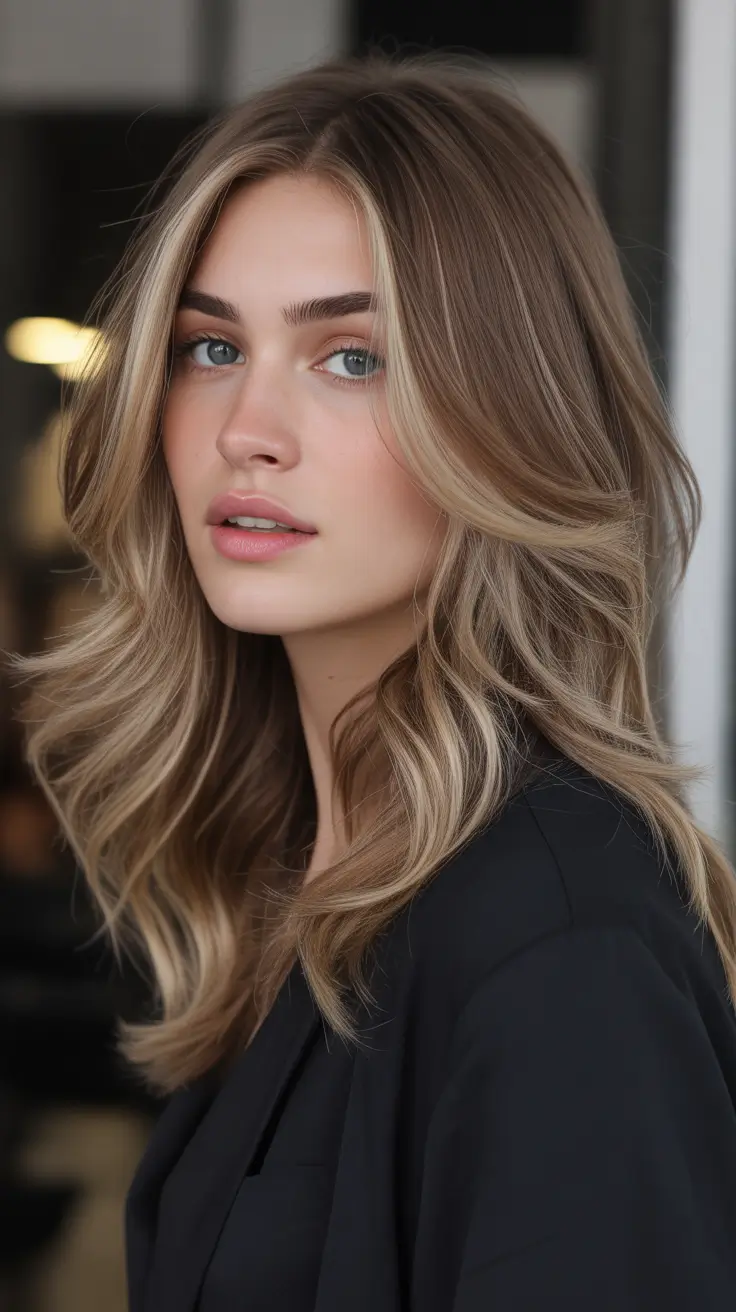 Dark Winter Hair Color 2025-2026 Golden Brown Balayage Waves