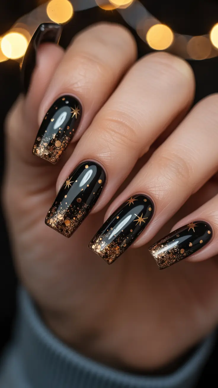 Dark Winter Nail Colors Ideas 2025-2026 Golden Galaxy Tips