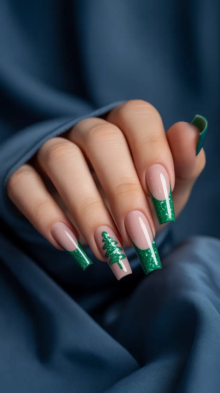 Dark Winter Nail Colors Ideas 2025-2026 Glitter Pine French