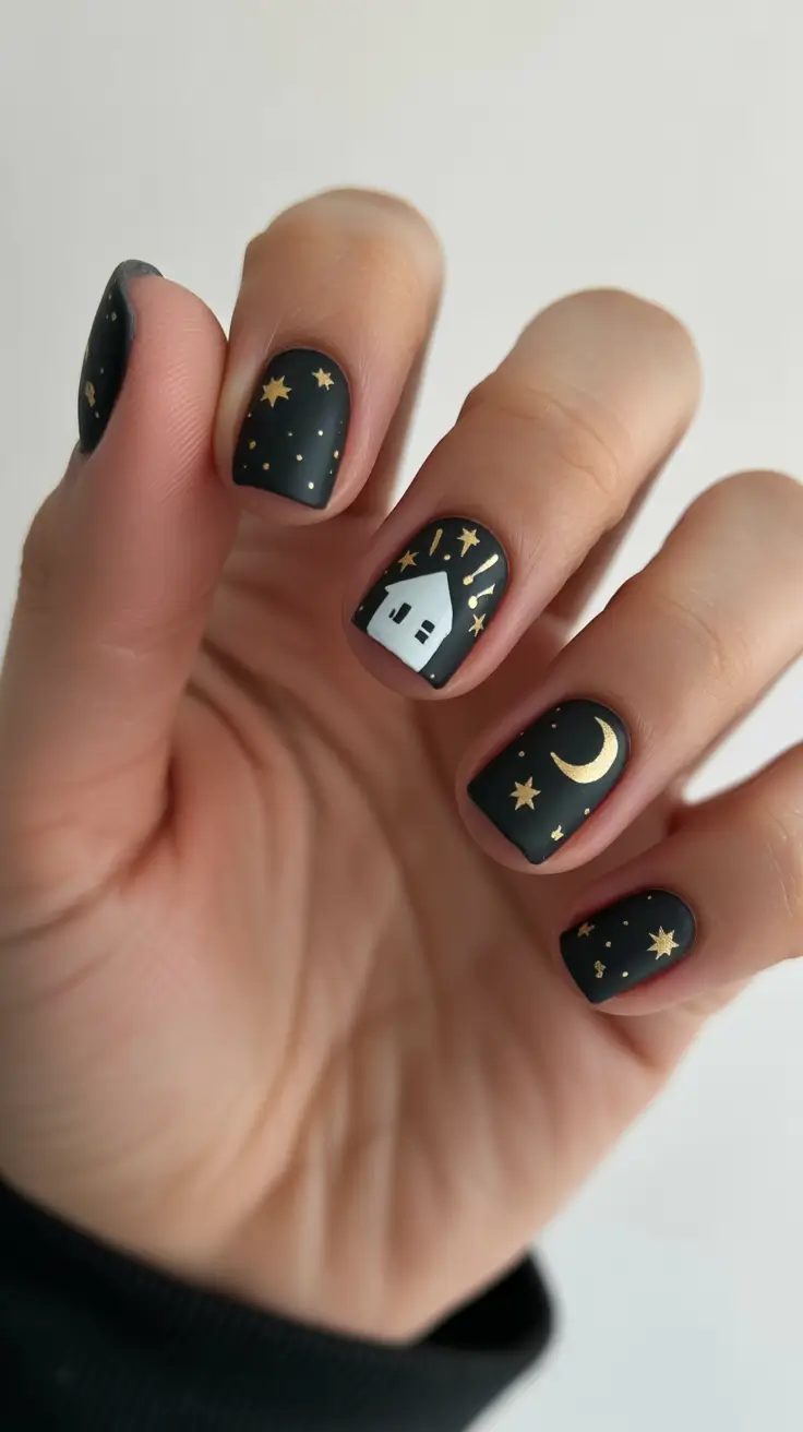 Dark Winter Nail Colors Ideas 2025-2026 Midnight Sky Minimalism