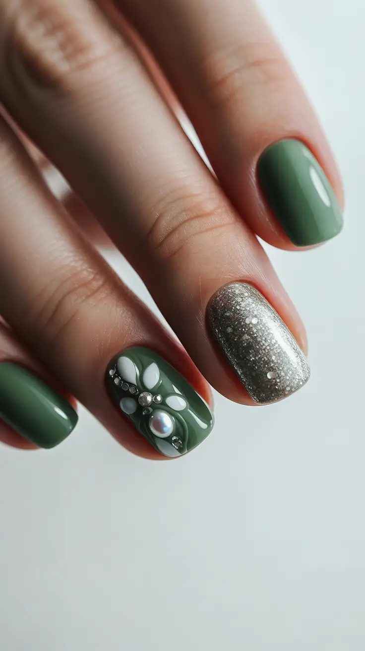 Dark Winter Nail Colors 2025–2026 Moss Luxe with Sparkle