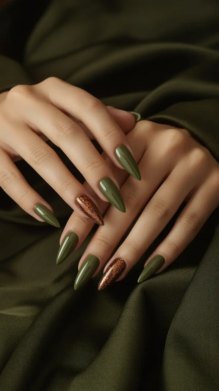 Dark Winter Nail Colors 2025–2026 Olive Opulence