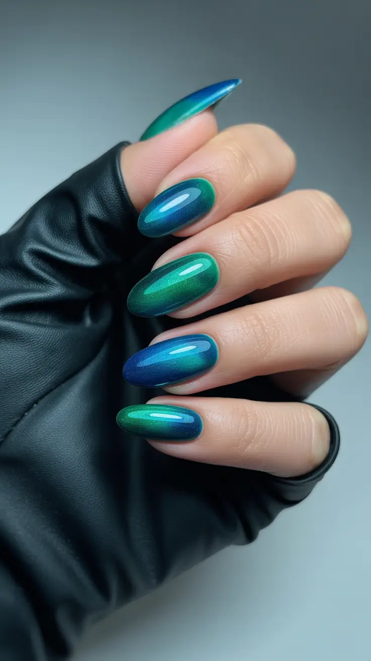 Dark Winter Nail Colors Ideas 2025-2026 Emerald Aurora