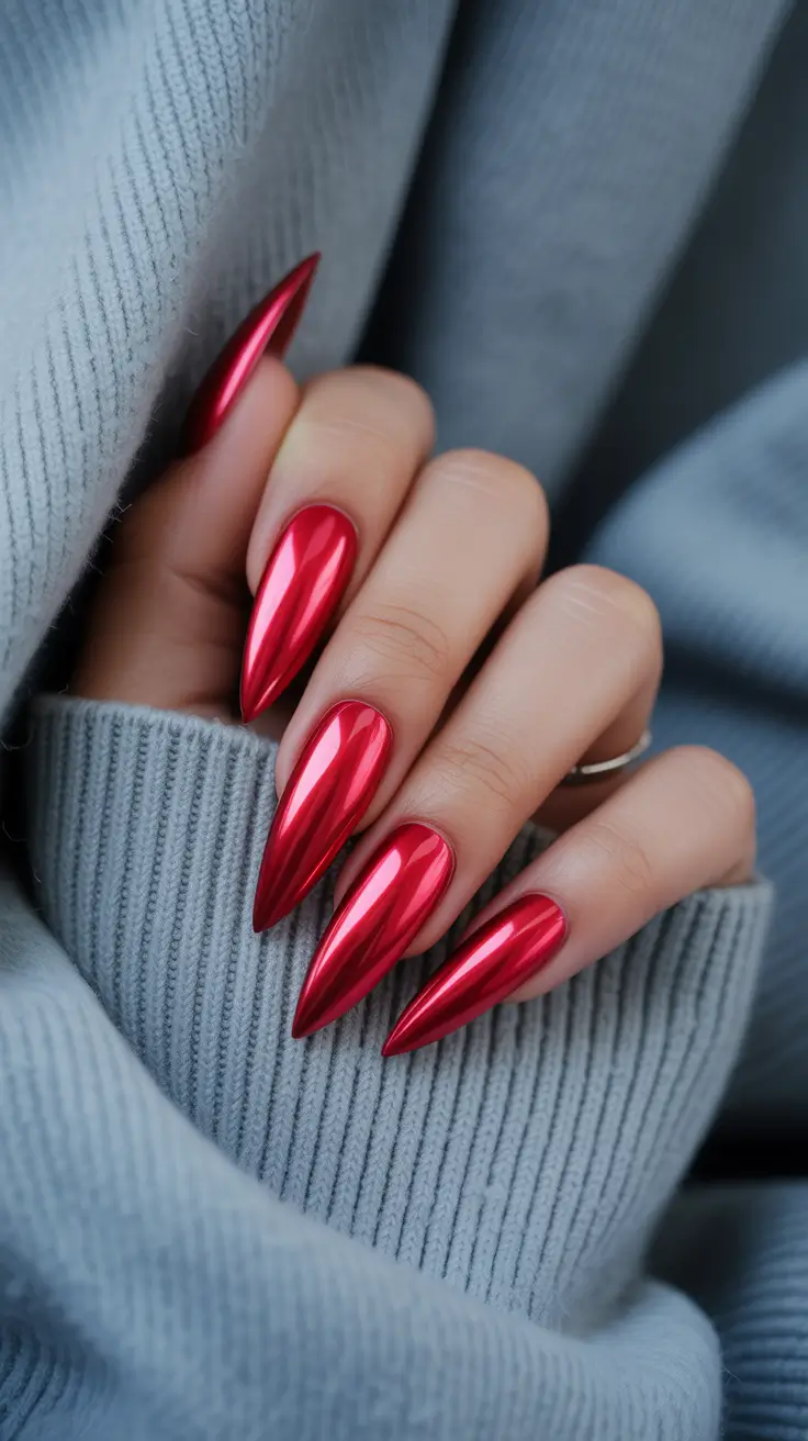 Dark Winter Nail Colors Ideas 2025-2026 Crimson Chrome Power