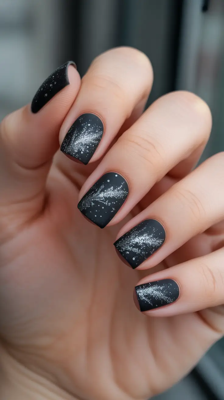 Dip Winter Nail Ideas 2025-2026 Nightfall Spark Black Glitter Dip Nails