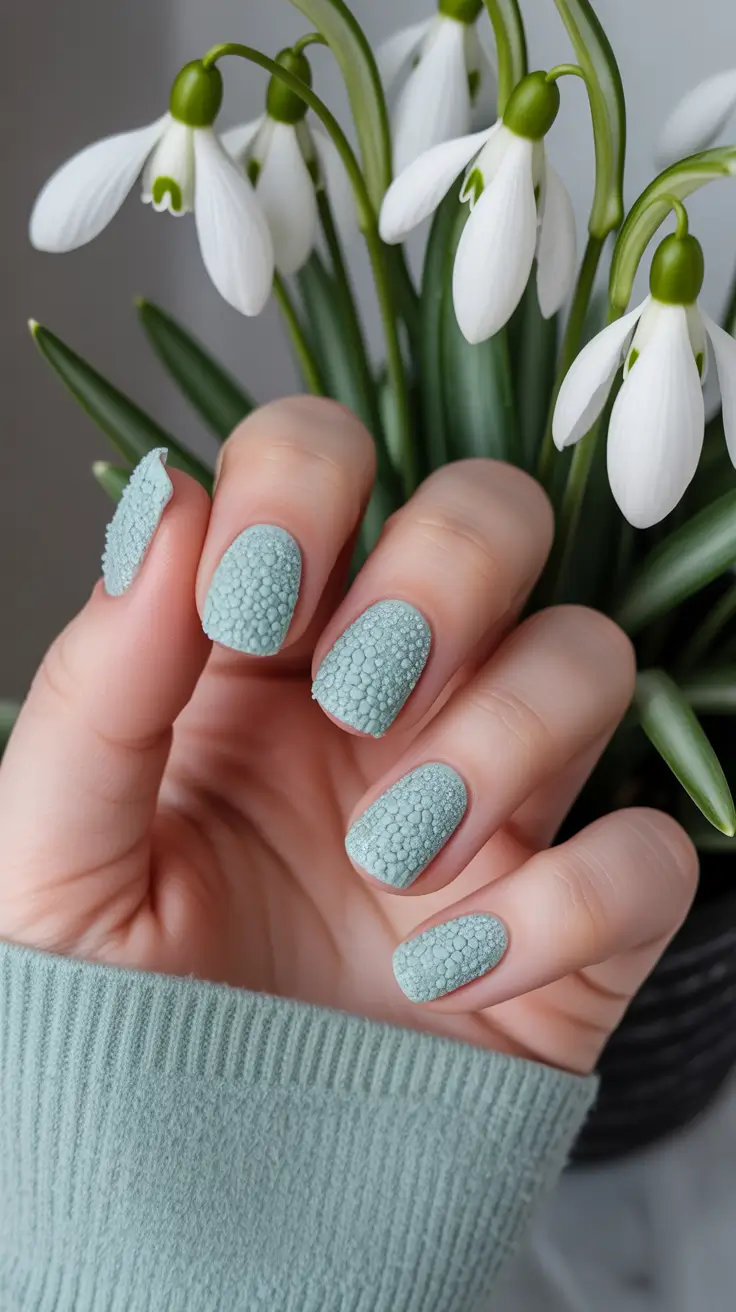 Dip Winter Nail Ideas 2025-2026 Mint Bloom Textured Green Dip Nails