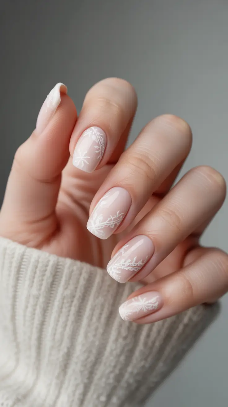 Dip Winter Nail Ideas 2025-2026 Snow Lace Sheer White Dip Nails