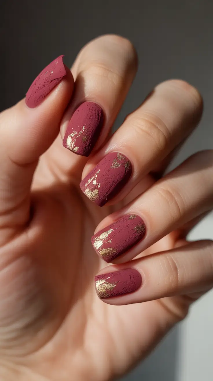 Dip Winter Nail Ideas 2025-2026 Golden Blush Burgundy and Gold Dip Nails