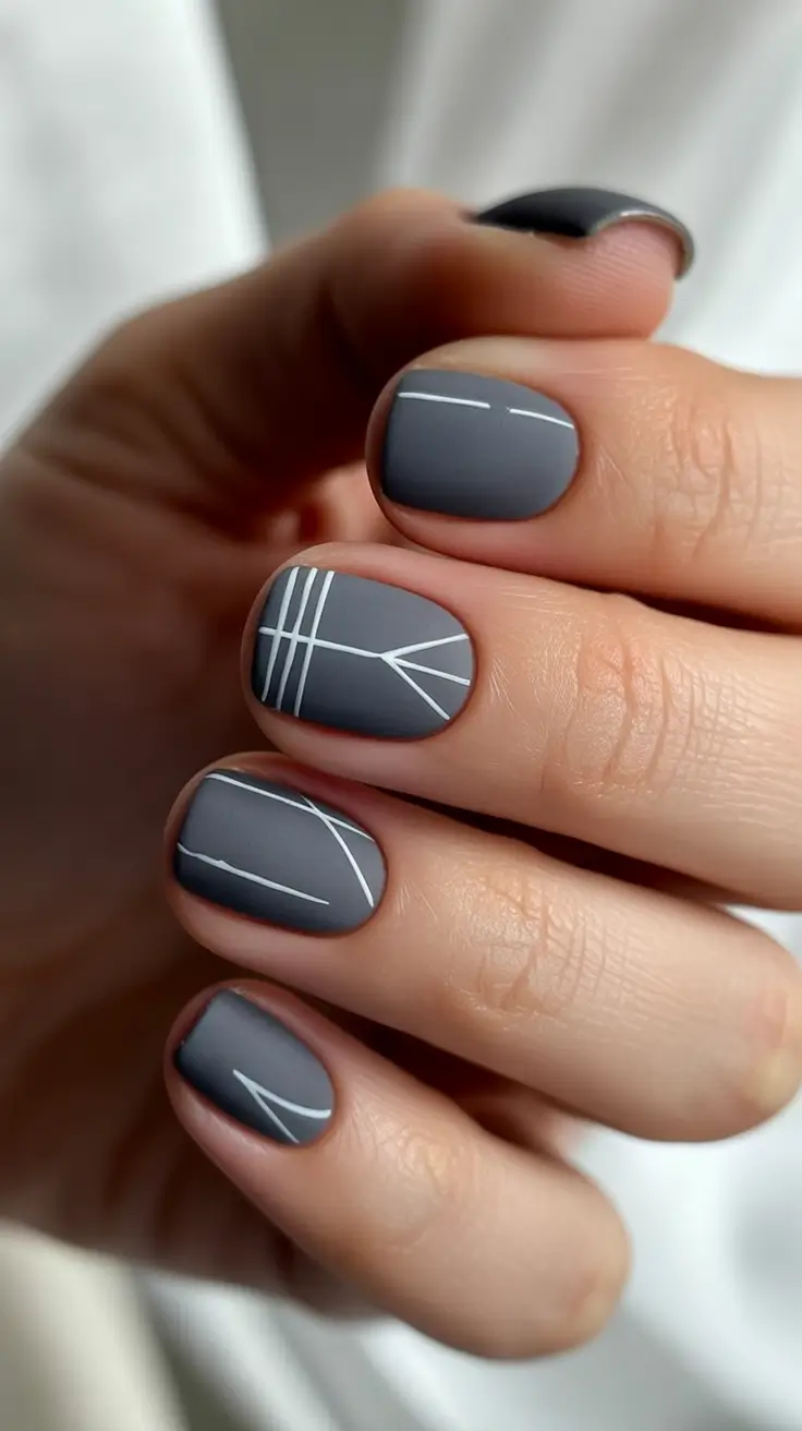 Dip Winter Nail Ideas 2025-2026 Urban Geometry Slate Gray Minimalist Dip Nails