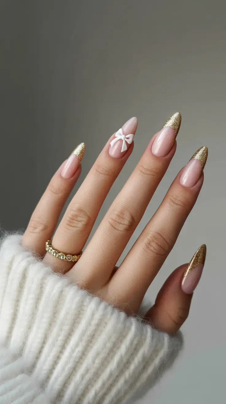 cute-winter-nails-2025-2026-golden-french-with-a-bow-twist