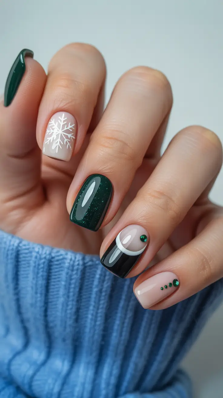 cute-winter-nails-2025-2026-emerald-snowflake-charm