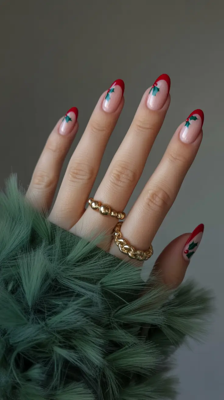 cute-winter-nails-2025-2026-red-french-with-evergreen-accents