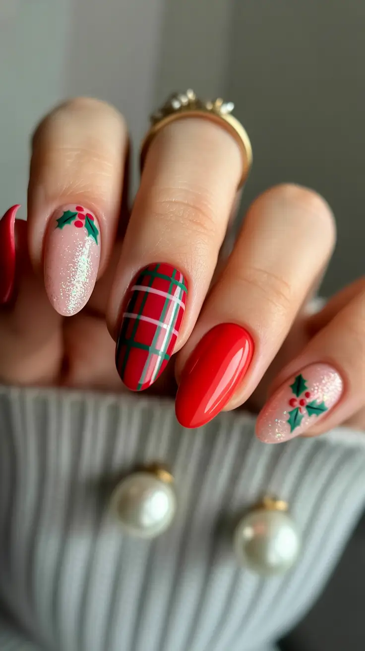 cute-winter-nails-2025-2026-classic-tartan-holiday-mix