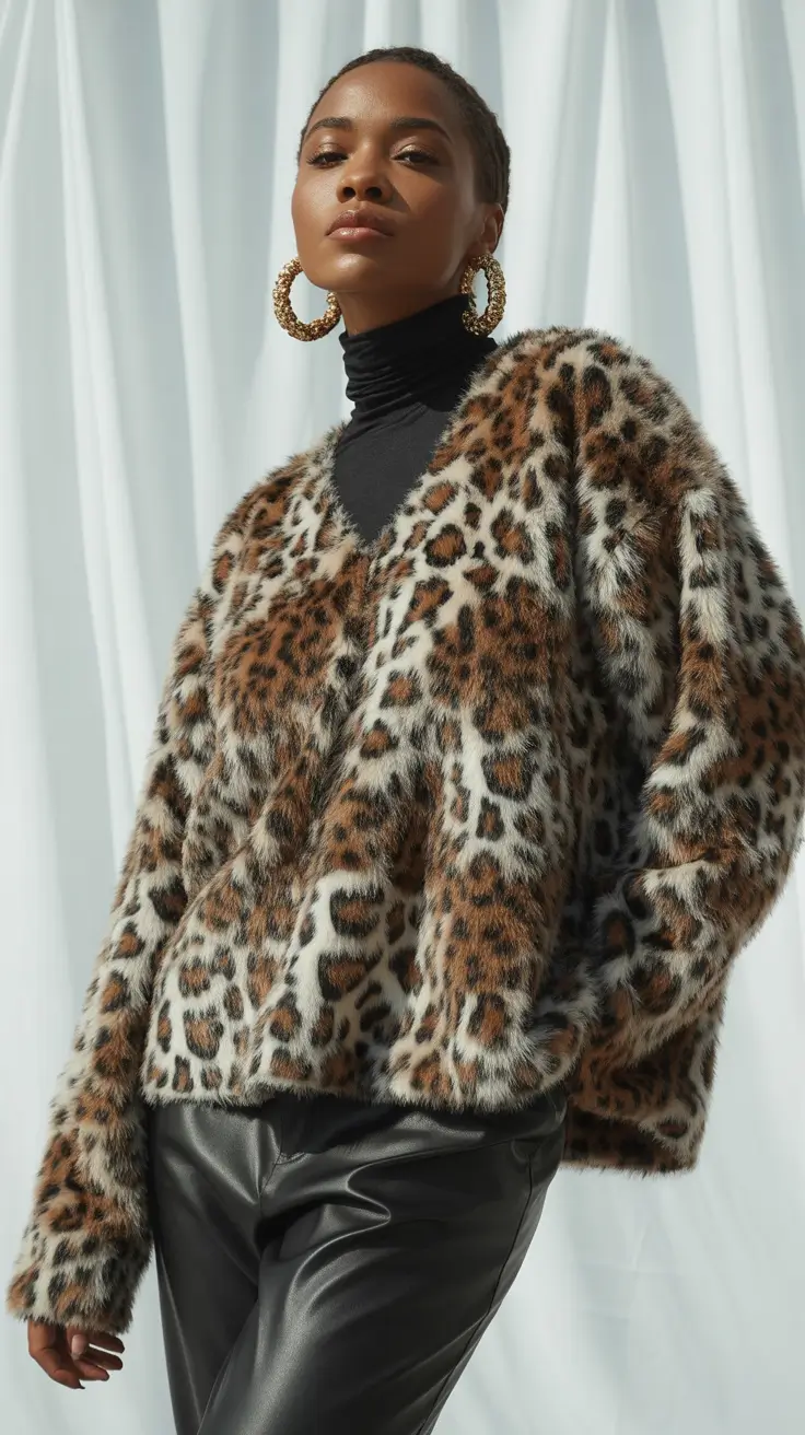 cozy winter outfits 2025-2026 Faux Fur Animal Print Statement
