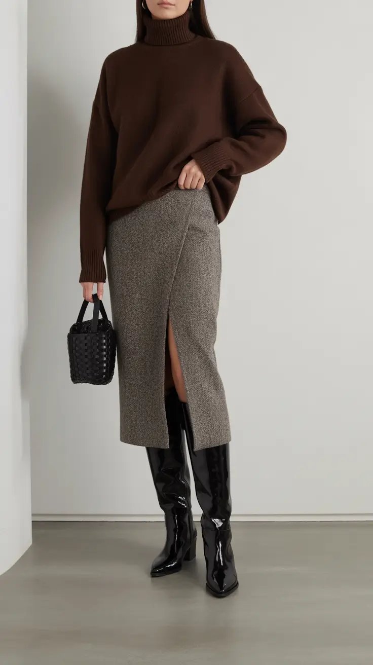 cozy winter outfits 2025-2026 Classic Knits with Tailored Skirt