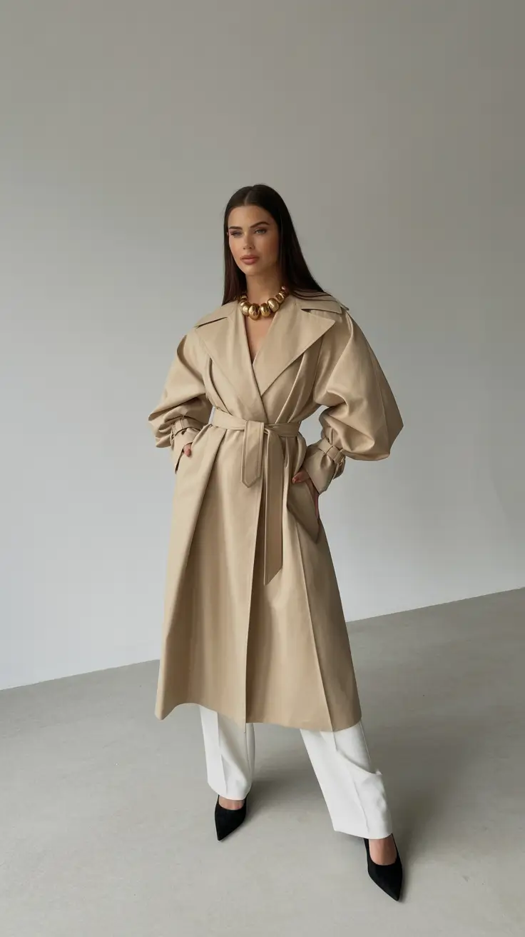 cozy winter outfits 2025-2026 Modern Trench with Sculptural Details